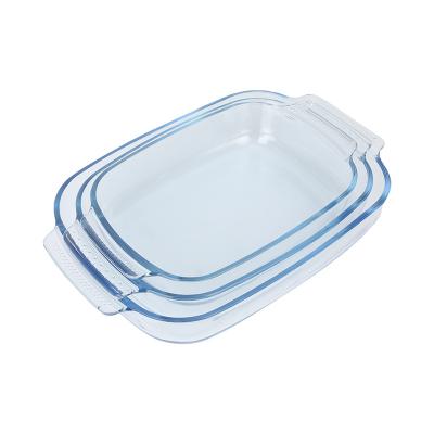 China 3PCS High Borosilicate Glass Dish Set Microwave Oven Baking Safe Glass Tray Sustainable Bakeware Glass Bake Pans for sale