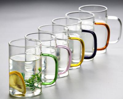 China Sustainable 300ML BOROSILICATE GLASS CUP 4PCES SET WITH COLOR ASSORTED HANDLES for sale