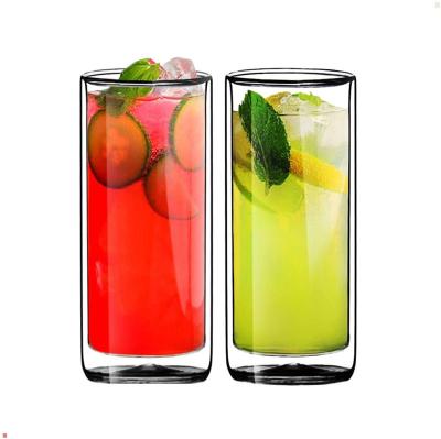 China Durable Ultra Clear Strong Double Wall Insulated Thermo Wave Highball Glass Tumbler for Beer/Cocktail/Lemonade/Iced Tea, Set of 2 for sale