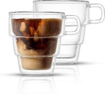 China Double Sustainable Wall Insulated Coffee Mugs 10 Ounce Glass Double Wall Insulated Coffee Mug With Handle, Stackable And Sleek Modern Desig for sale