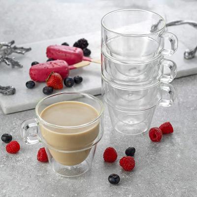 China Durable Double Wall Insulated Coffee Mugs Glasses Set With Handle Ideal For Large Cups Of Hot And Cold Drinks For Coffee for sale