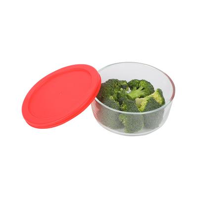 China Microwavable Pyrex Simply Storage Round Glass Dish Food Red Lid for sale