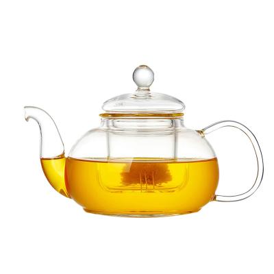 China High Borosilicate Teapot 850ML Viable Clear GLASS BOROSILICATE GLASS TEAPOT WITH GLASS BASE for sale