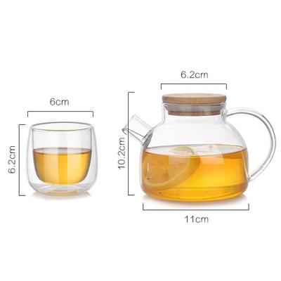 China High Borosilicate Glass Sustainable Tea Kettle And Water Pitcher And Glass Fruit Teapot With Bamboo Lid And Big Mouth With Filter for sale