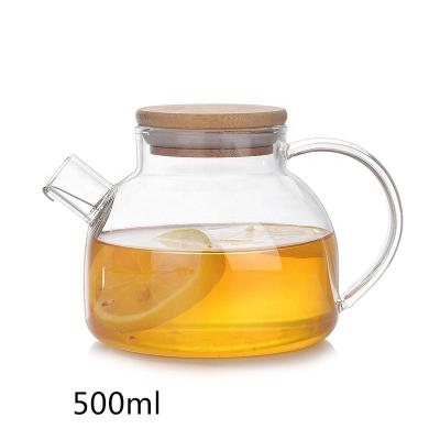 China Sustainable Large Size Bamboo Lid Scented Tea Borosilicate Glass Teapot for sale