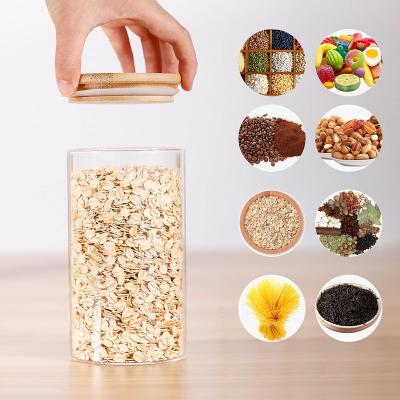 China Sustainable Kitchen Organization Storage With Bamboo Lid Glass Spice Storage Jar Food Storage Canister For Coffee Flour Candy Cookies for sale