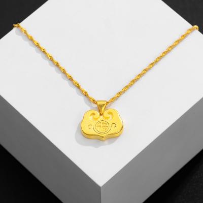 China Romantic 24K Gold Necklace Pendants For Women Retro Fuzi Lock Jewelry Pendant Female Good For Wedding Engagement (Chain Not Included) for sale