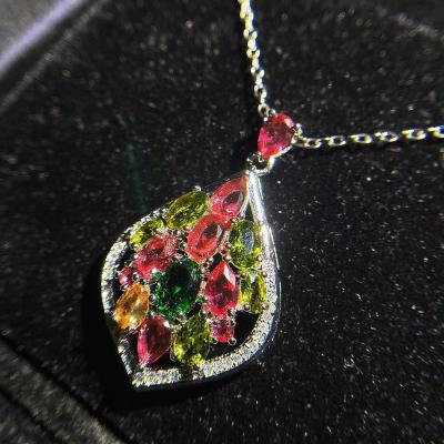 China Office/Career Dropshipping Luxury New Colorful Tourmaline Pendant Necklace Diamonds and Water Drops Treasure Pear Shaped Necklace HOYON for sale