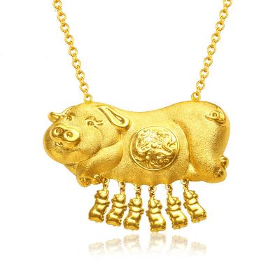 China Dropshipping Punk Pig Model Women's 14K Gold Pendant Necklace With Chain For Bride Wedding Anniversary Jewelry Female HOYON Gifts for sale