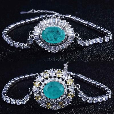 China New Full Real 100% Religious Luxury Silver Color S925 Diamond Natural Paraiba Stone Bracelet Jewelry For Woman HOYON for sale