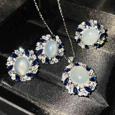 China Simple Women Sun Siver Sterling Trendy DHL Zircon Party Jewelry Set Gold Design 925 Zircon Ethnic Silver Stone Bridal Fedex Stone for sale