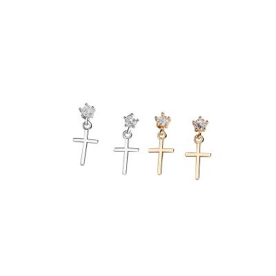 China FASHIONABLE New Arrival 2022 Hot Sale 925 Sterling Silver Cross Earrings Stud Crucifix Plated Color 14K Factory Wholesale Drop Gold for sale