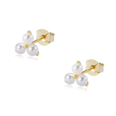 China Office/Career Sterling Silver 14K Gold Plated AAA+ Quality Hand Picked Freshwater Cultured Pearl Stud Earrings HOYON for sale