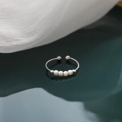 China Dropshipping HOYON Adjustable Opening Ring 100% Real S925 Sterling Artificial Pearl Ring Fashion Personality TRENDY silver niche design for sale