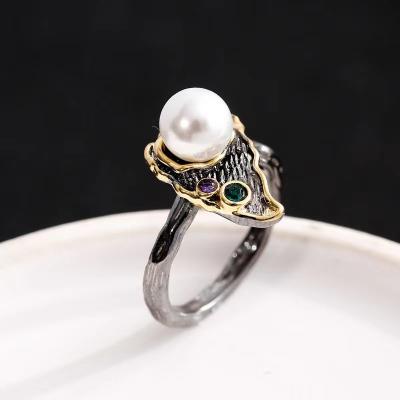 China Hyperbole Tree Branch Elven Flower Fairy Flower Simulated Pearl Ring Vintage Engagement Ring for Teen Girls Kids Women Promise Rings HOYON for sale