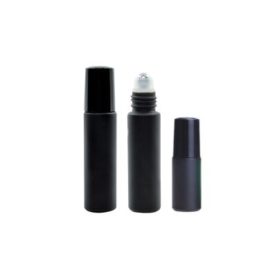 China Cosmetic 10ml Matte Black Bottles Perfume Essential Oil Clear 10ml Roll On Glass Bottle With Metal Ball Lid For Oils for sale