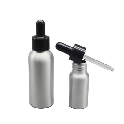 China 10ml 30ml 50ml 100ml Aluminum Dropper Bottle Essential Oil Cosmetic Customized Essential Oil Serum Bottle With Silver Lid for sale