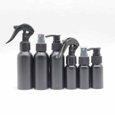 China Custom 30ML/50ML/100ML Matte Black Aluminum Perfume Spray Bottle Lotion Bottle Trigger Spray Aluminum Bottle for sale