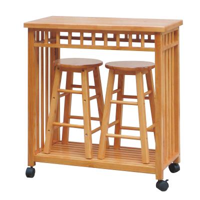 China Solid wood pine table and 2 sets of stools for sale