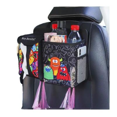 China Customized Logo Car Waste Bin Hang On The Back Of A Car Chair Multifunctional Sundries Box for sale