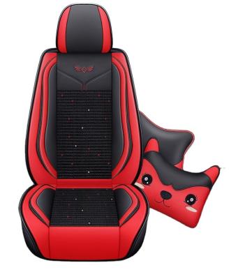 China Customized Logo Universal Luxury Car Seat Cover Set Four Seasons Use Made of Faux Leather and Ice Silk for Front Seat for sale