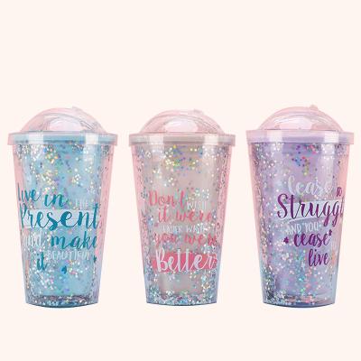 China Wholesale custom 450ml ins water cup double-layer plastic straw cup for sale