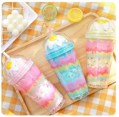 China Summer Double Wall Plastic Egg Lid Cup Ice Cream Straw Water Cup for sale