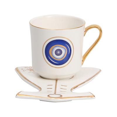 중국 Creative Blue Eyes Gold Painted Porcelain Coffee Cup Saucer Turkish Ottoman Red Tea Cup and Saucer Set 판매용