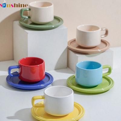 중국 250ml Nordic luxury contrast color coffee cup simple afternoon tea ceramic espresso coffee mug with saucer 판매용