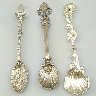 中国 3-piece luxury fashion retro gold silver brass coffee spoon set 販売のため