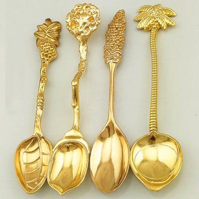 중국 tropical boho homeware Golden cutlery palm tree spoon set retro coffee ice cream spoon 판매용