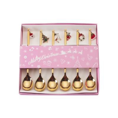 China Christmas Tree Hat Decoration Stainless Steel Christmas Gift Coffee Spoon Set à venda