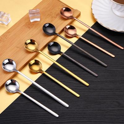 China Long Handle Food Grade Color 304 Stainless Steel Creative Ice Cream Dessert Coffee Stirring Spoon for sale