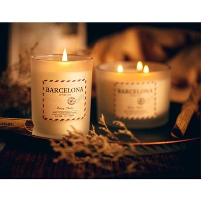 China Morden Handmade Home Decoration Luxury Candles Frosted Soy Wax Candle Birthday Wedding Glass Scented Candle for sale