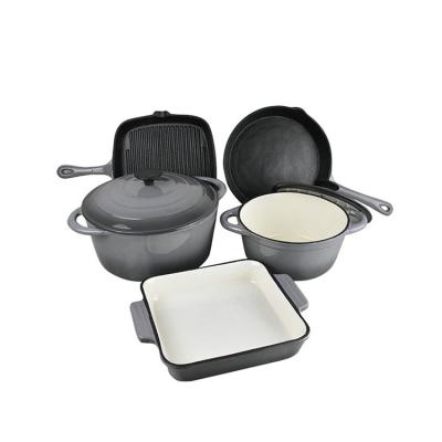 China Low price 5pcs cast iron kitchen pots and pans cookware set sustainable kitchen cooking for sale