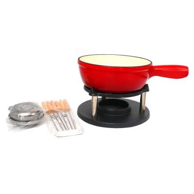 China Amazon Sustainable High Quality Hot Selling Enamel Coated Cast Iron Cheese Fondue Pot Set for sale