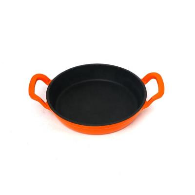 China Sustainable Cast Iron Enamel Thickening Mini Frying 18cm Pot Barbecue Pan For Pig Steak Fried Non-Stick Egg for sale