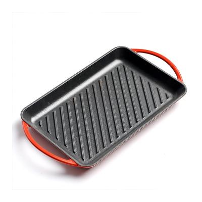 China General use for gas and induction cooker 33cm enamel coated non stick cast iron griddles and grill pan for induction cooker for sale