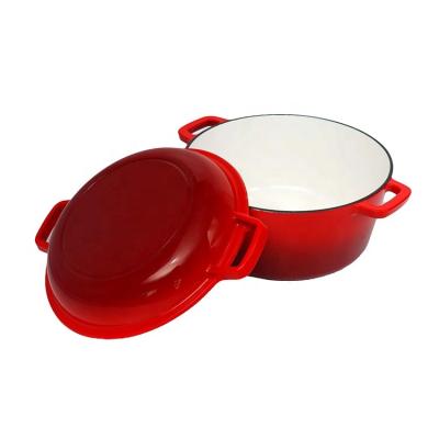 China Double Enamel Premium Non-Stick Sustainable Use 2-in-1 Cast Iron Dutch Oven With Skillet Lid for sale