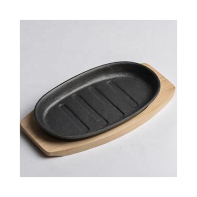 China Sustainable Factory Wholesale Cast Iron Oval Steak Serving Sizzling Dish / Pan for sale