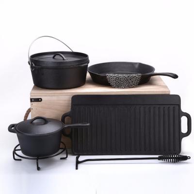 China Amazon Sustainable Hot Selling Preseasoned Cast Iron Cookware Set For Camping for sale