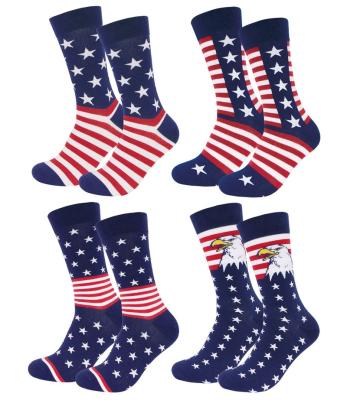 China Men's Sporty Novelty Eagle Stars Stripes Crew Sock Patriotic White and Red Blue American Flag Vacation Bald Socks for sale