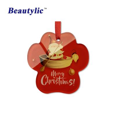 China Christmas Deoration LS-ACO14 Sublimation Christmas Ornament Sublimation Gloss White Heat Transfer Acrylic Photo Printing PMMA Flat Ornament for sale