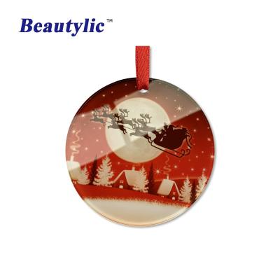 China Christmas Deoration LS-ACO13 Sublimation Christmas Ornament Sublimation Gloss White Heat Transfer Acrylic Photo Printing PMMA Flat Ornament for sale