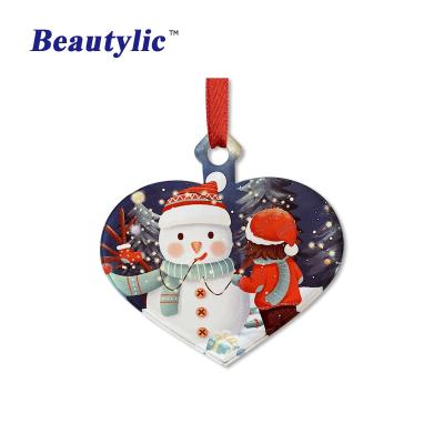 China Christmas Deoration LS-ACO12 Sublimation Christmas Ornament Sublimation Gloss White Heat Transfer Acrylic Photo Printing PMMA Flat Ornament for sale