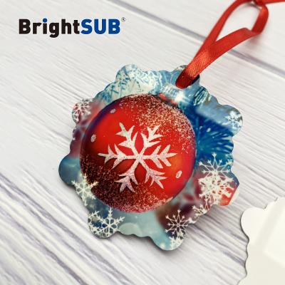 China Brightsub 0.75mm Single Sided Aluminum Annotate White Sublimation Foil Christmas Ornament Snowflake Metal Decoration for sale