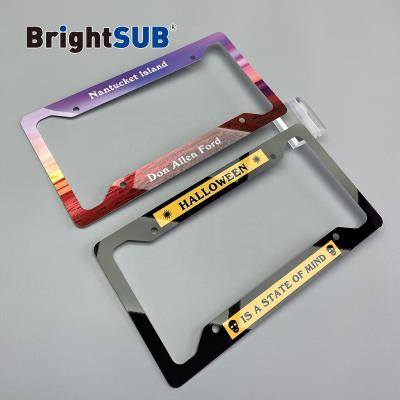 China With round corners & 4 holes. LS-CLF001 Automatic Sublimation Aluminum License Plate Frame Sublimation Metal Blanks Gray Card Plates Annotate Blank Frame Printing for sale