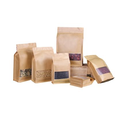 China Nice materials quality recycled food packaging stand up pocket reusable zipper kraft paper bag with clear window for sale