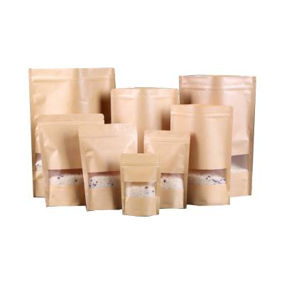 China Recycled Materials Kraft Paper Biodegradable Coffee Beans Bag With Clear Window for sale