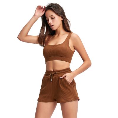 China Wholesale Breathable High Quality High Waisted Sports Vest Suit Solid Color Pants Jogging Shorts for sale